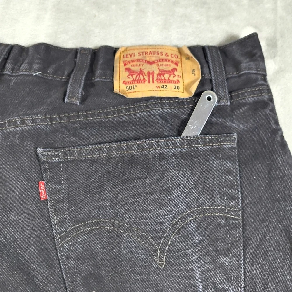 Levis 501 Jeans Mens 40x30 Black Button Fly Straight Leg Denim Skater